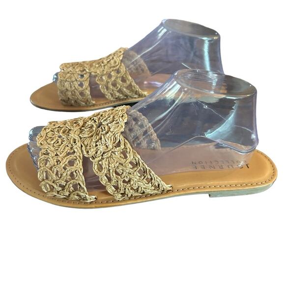 Journee Collection Lissia Woven Fabric Sandals Slip On Double Band NEW Size 10 - Picture 7 of 11